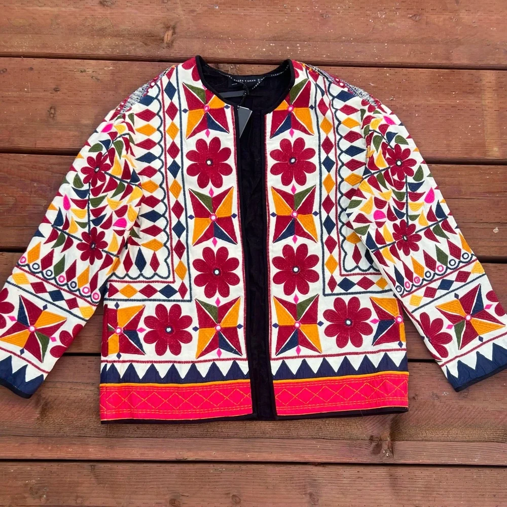 Colorful Geometric Patterned Women's Jacket - Picture 5 of 11